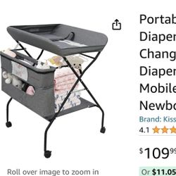 New Portable Baby Changing Table, Diaper Changing Table Dresser Changing Station for Infant, Diaper Changing Table Pad, Mobile Nursery Organizer for N