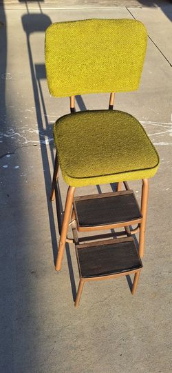 Vintage Step Stool Chair with Cushioned Seat