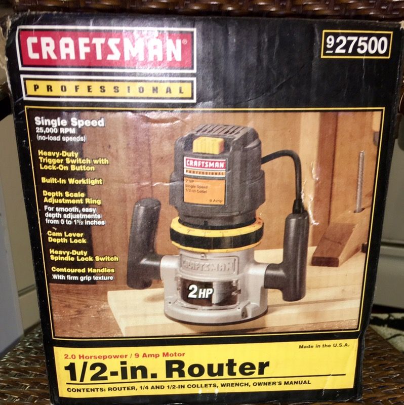 VERY NICE PRE OWNED CRAFTSMAN PRO 2.0HP Single Speed 9Amp motor 1/2" Collet Router With BOX~TOOL ONLY ~GREAT DEAL! ~No TRADES