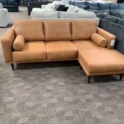 Modern Tan Camel Sectional Chaise 