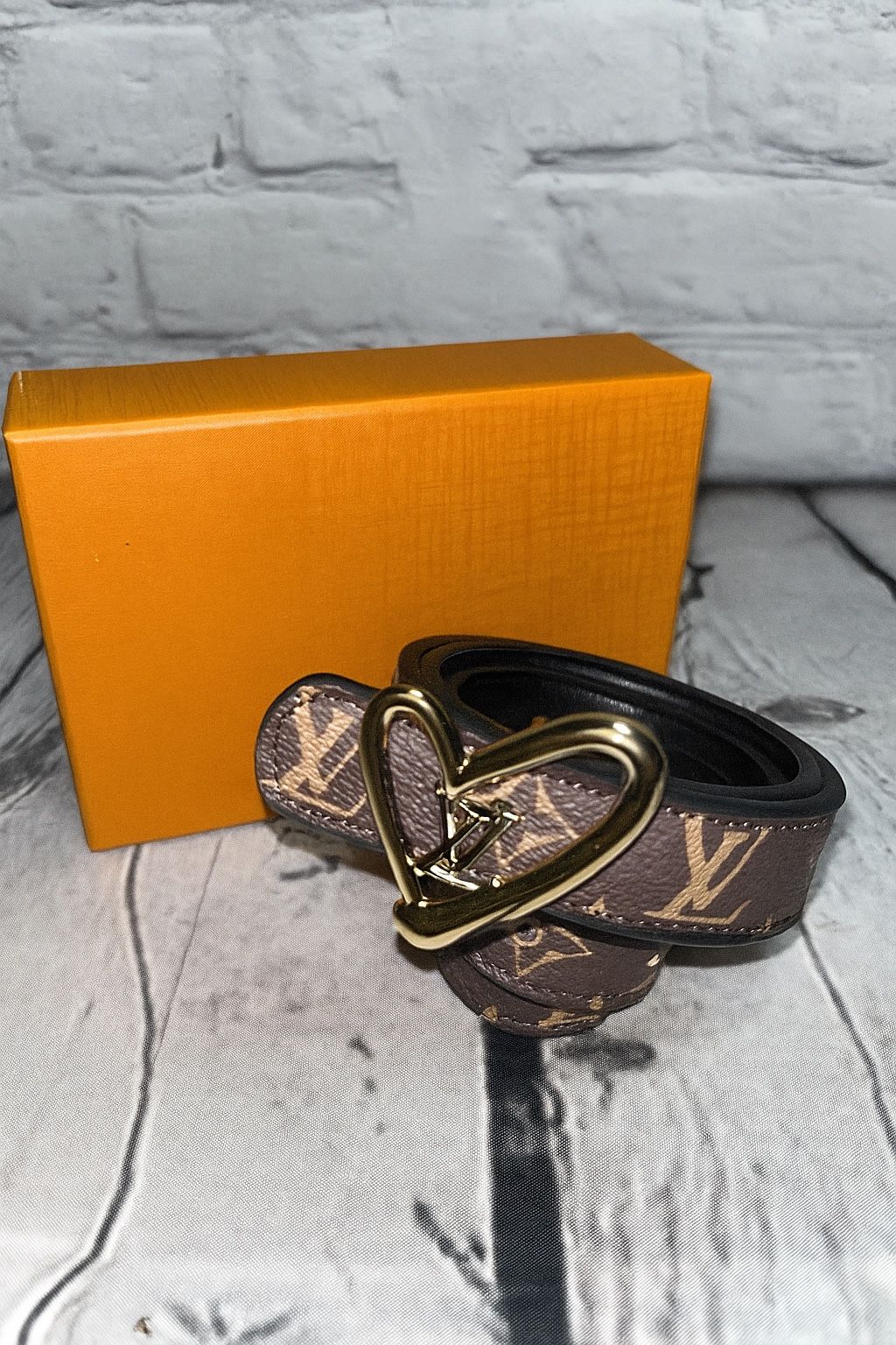 Designer Style Canvas Belt – Brown Monogram Look