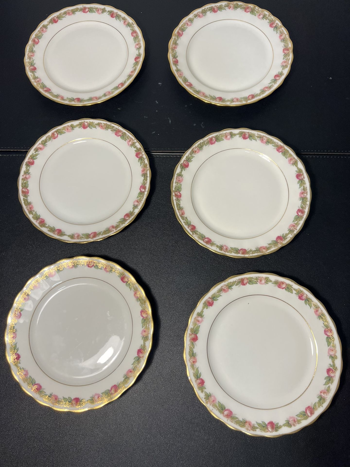 Elite Works Limoges France 1900s Rose Garland Dessert Plates, 6.25”