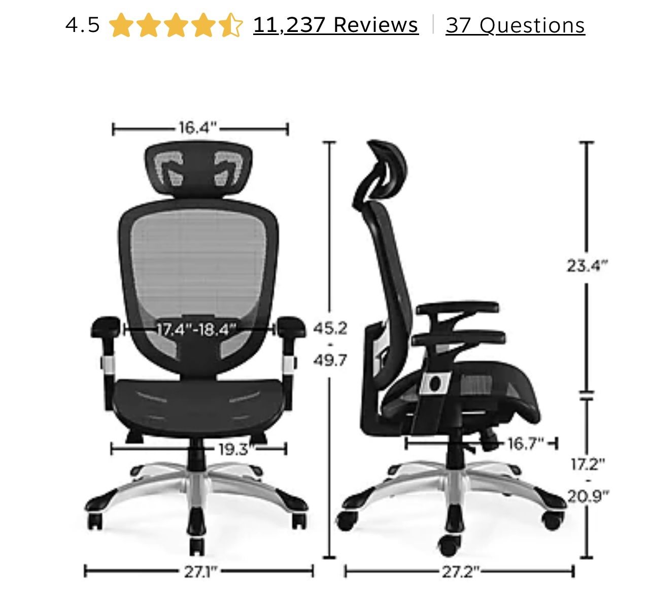 Hyken Mesh Office Executive Chair With Headrest - Black