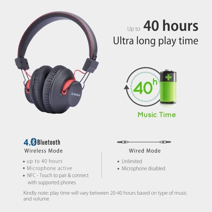 Avantree 40 hr Wireless Wired Bluetooth Over Ear Headphones