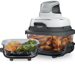 Ninja Crispi Portable Cooking System 1500W Glass Containers 4-qt + 5-cup Dishwasher Safe Air Fryer (Whit