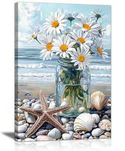 12x16 Blue Beach Bunch Of Flowers Wall Art