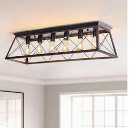 38" Large Brushed Bronze Flush Mount Ceiling Light Fixture 6 Light New, Open Box