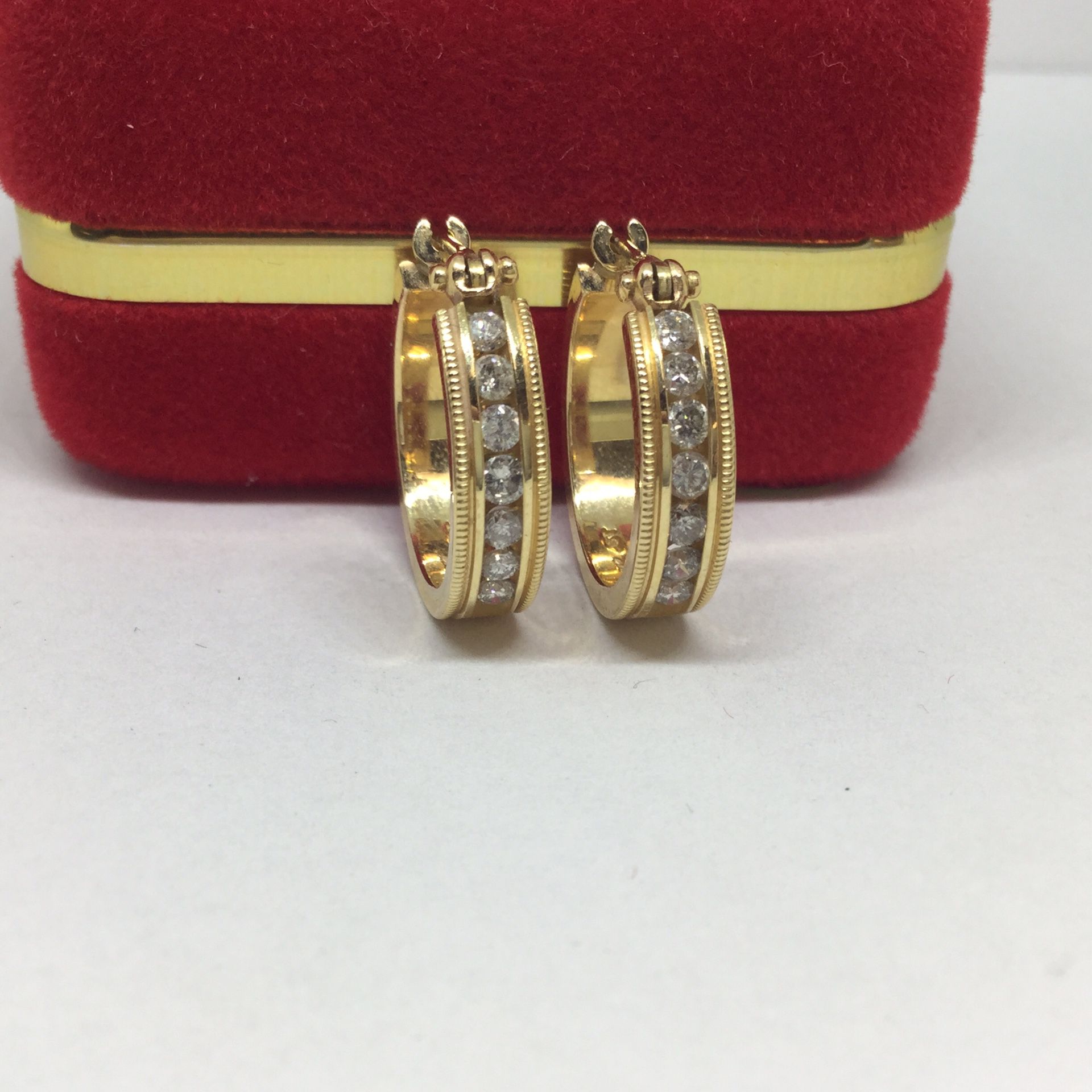 14k Yellow Gold Hoop Diamond Earrings