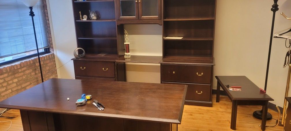 Solid Wood Desk And Filing Cabint