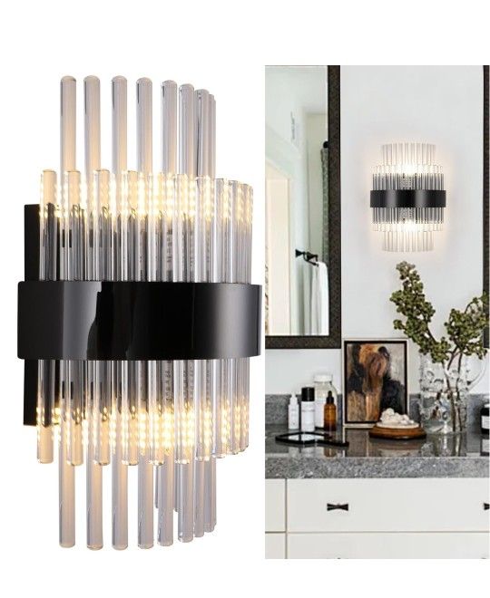 New, Set of 2 Modern Glass Wall Sconces - Stylish 2-Light Fixtures for Dining Room or Bath.