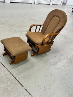 Vintage Wood Glider Rocker with Gliding Ottoman Oak Spindle Arms
