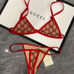 Red and Tan Double G Bikini Set