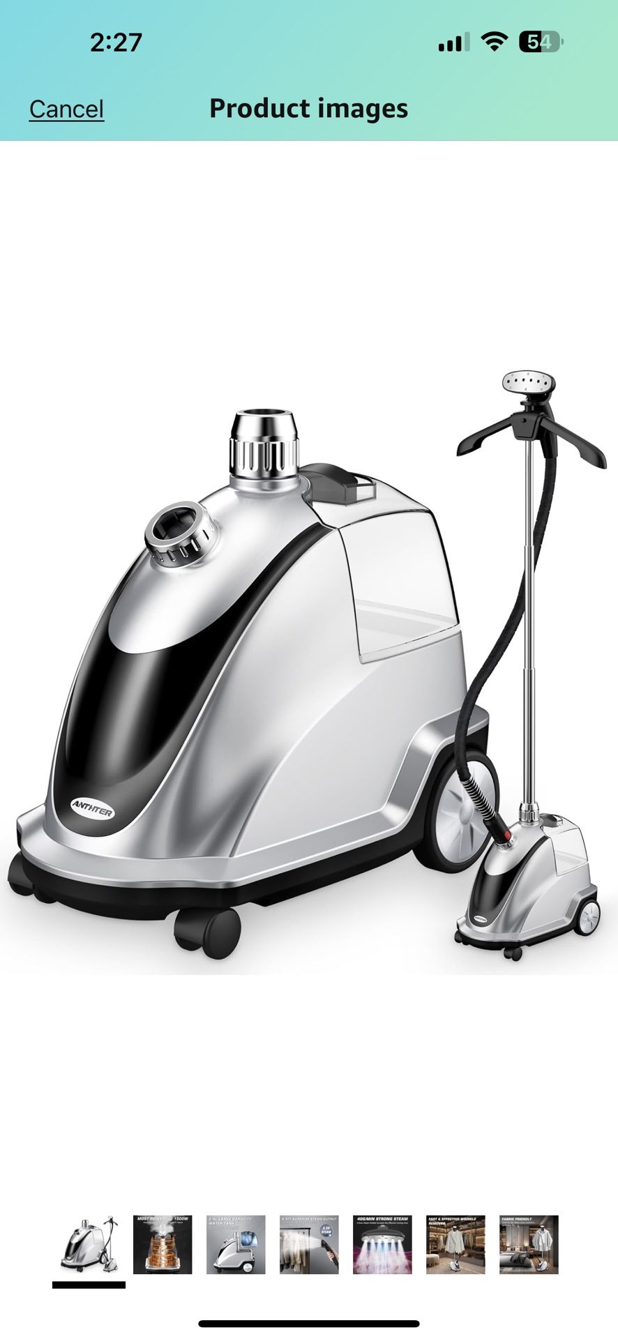 Anthter Steamer for Clothes, 1500W Powerful Standing Garment Steamer with Roll Wheels, 2.4L Water Tank for 90 Mins Continuous Steaming, 35s Fast Heat-