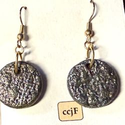 Beautiful Handcrafted Raku Round Textured Pottery Earrings  Artist Stamped / Measurements in Pictures