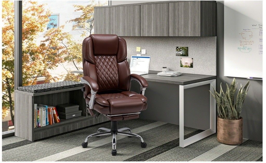 NEW OPEN BOX Katrein Ergonomic Heated Massage Office Executive Chair With Adjustable Lower Back Support BROWN
