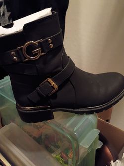 Guess Black Moto Ankle Boot with Gold Hardware