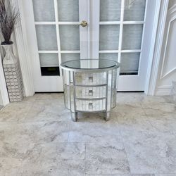 Hollywood Regency style semi-round mirrored nightstand / accent table.  Boynton Beach - $75