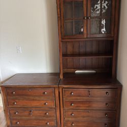 Hooker Solid Cherry Filing Cabinets and Hutch