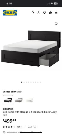 Full size Bed frame with storage & headboard, black/Luröy with 4 drawers ( not included Slatted bed base)