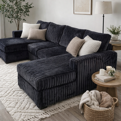 Black Jumbo Sofa Corduroy Sectional – Dual Chaise