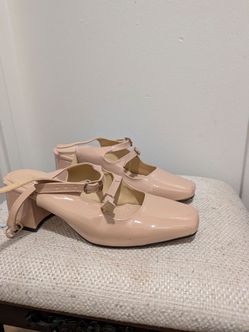 Blush Patent Leather Double Strap Block Heel