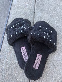 Juicy Couture Black Fluffy Slide Slippers