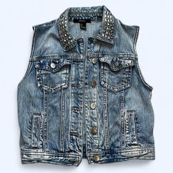 Forever 21 Small Blue Studded Jean Denim Vest