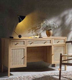 Frances Woven Rattan 3-Drawer Desk, Natural