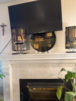 Modern Abstract Black & Gold Decorative Plate/Tray Mantel Decor Set – 3 Pieces