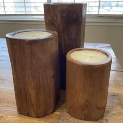3 Wood Candle Set