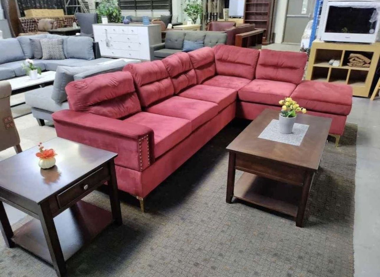 Vogue Red Velvet Sectional. Brand New.