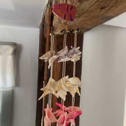 Cute Seashell Wind Chime Wicker Hat Wooden Fish Clay Chimes Boho Beach house Beachy Tropical Sea Decor