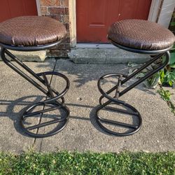 Set Of Two Metal Offset Bar Stools With Cushioned Seating