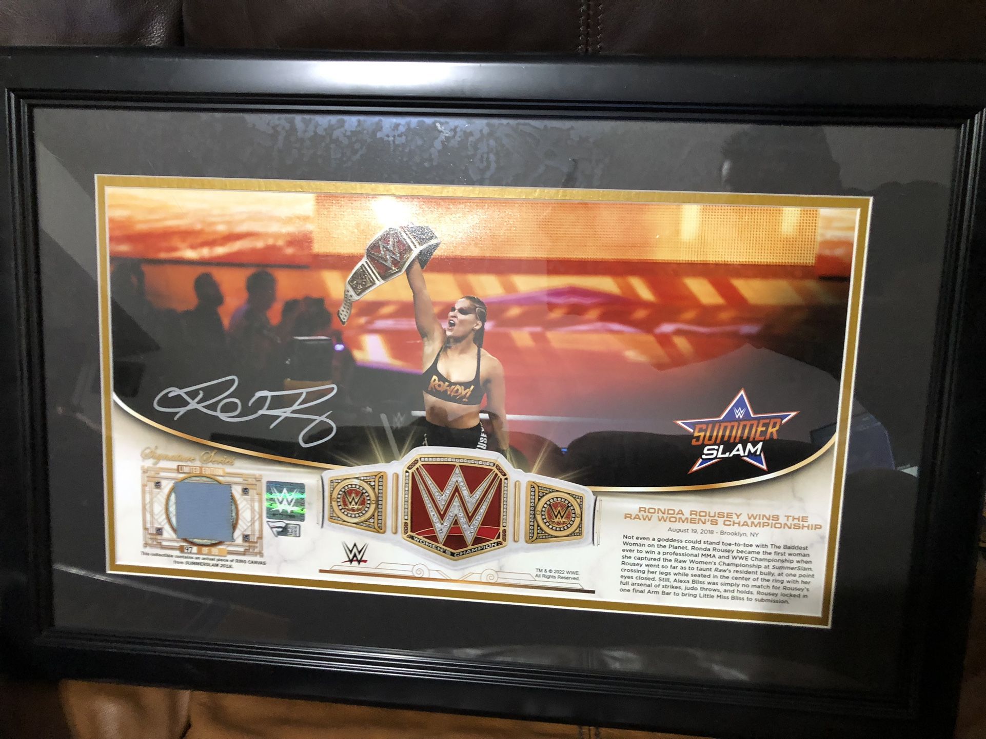 Ronda Rousey Summer Slam Signed Plaque