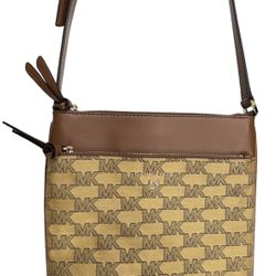 Michael Kors Flat Crossbody Bag Purse Brown Gold 
