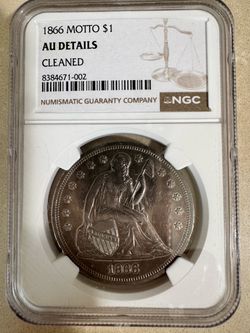 1866 Motto Seated Liberty Silver Dollar NGC AU Details