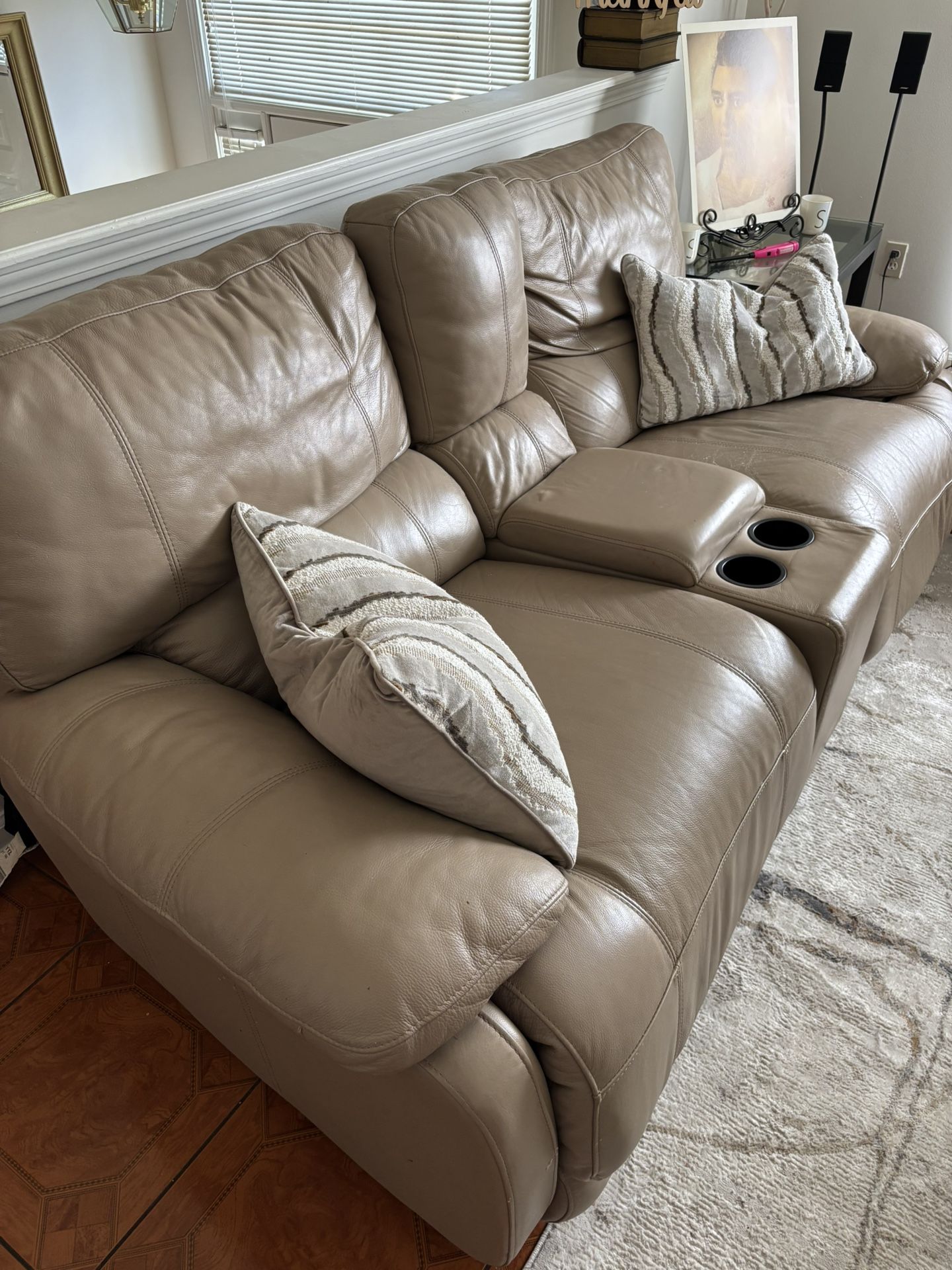 3-piece Light Tan Real Leather Reclining Sectional Sofas-Very Nice, Barely Used