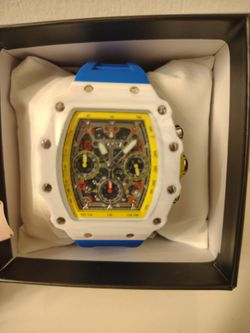 Set of 2 Skeleton Chronograph Watch White Case Blue Strap