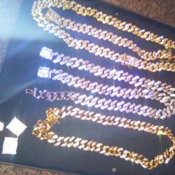 Cuban Links Chains And Bracelets Sets+Earrings And Watches