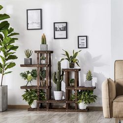 6 Tier Plant Stand Indoor Outdoor Flower Pots Holder Window Plant Shelf Unit Multiple Plants Display, Brown