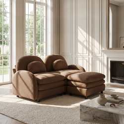 Ventura 69" 3 Pieces Teddy Fabric Modular L-Shaped Sofa with Ottoman and Arched Back