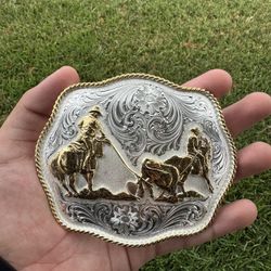 Montana Silversmiths Team Roping Belt Buckle