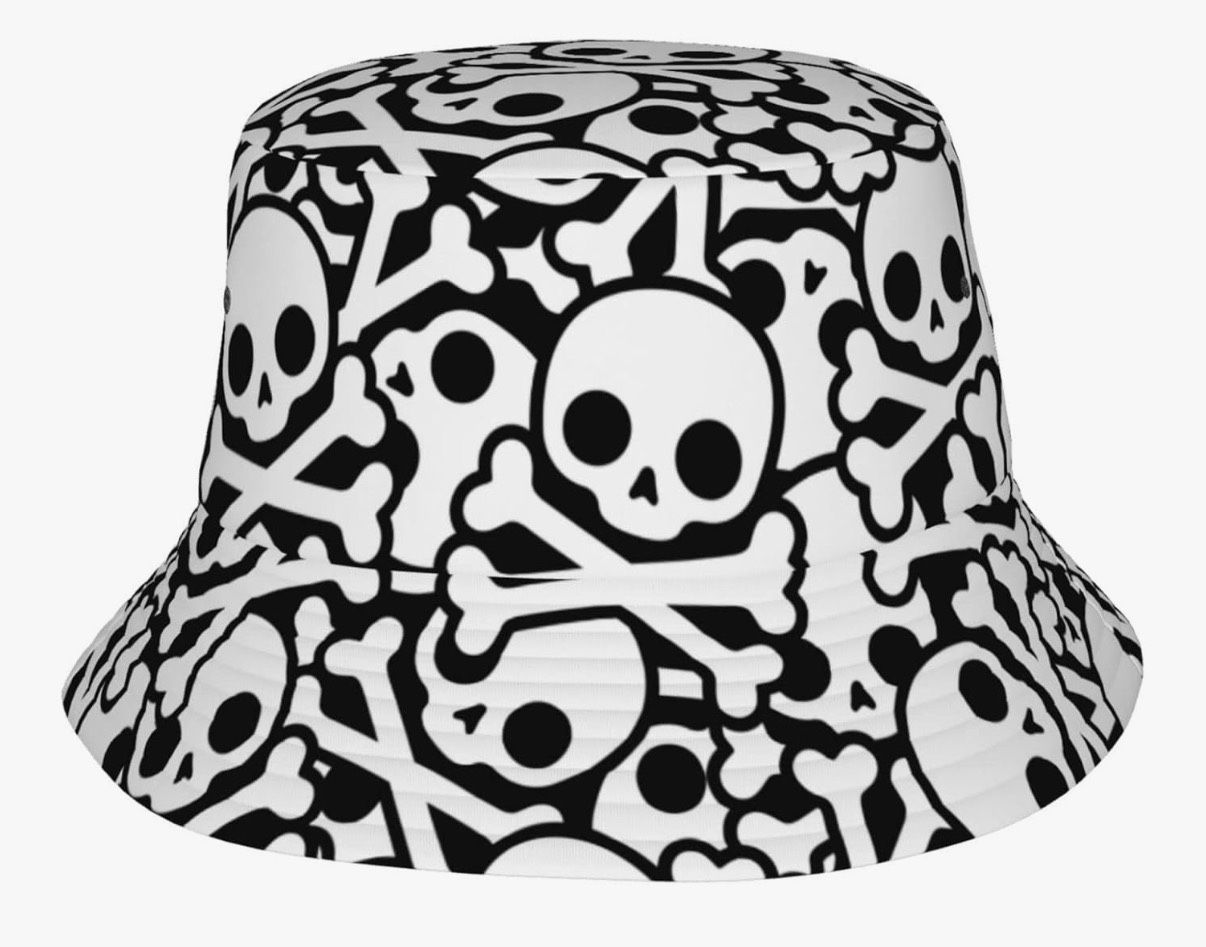 New Halloween Goth Gothic Black & White  Skull Crossbones Bucket Hat Unisex
