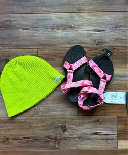 Camping beanie and sandals