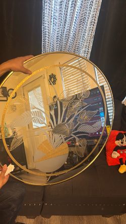 Vintage Postmodern 1980s Windsor Circle Wall Mirror Brass Flowers Vase 80s Richard Sandoval