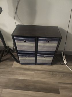 Black Storage Cube Unit with 4 Fabric Bins