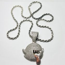 Necklace Mario Ghost Multi-Gemstones Pendants In 925 Sterling Silver & 3.2CT Stones with rope Chain