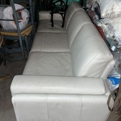 Vintage White Genuine Leather Couch 