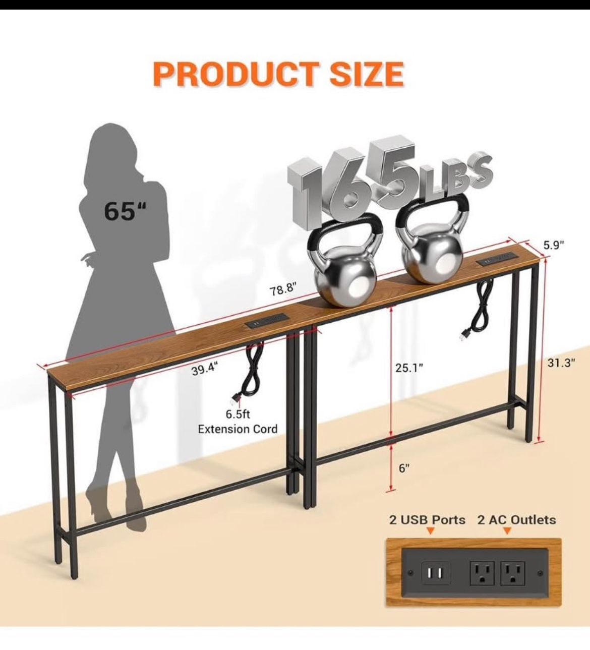 Sofa Table with Power Outlets