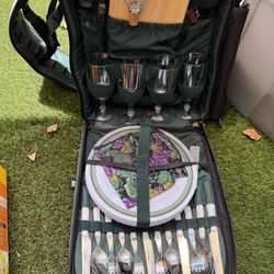 New Picnic Insulated Backpack with Utensils For 4 Green